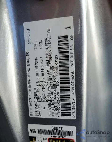 2019 Toyota Tacoma Access Cab from USA, damaged, VIN 5TFRX5GNXKX143338